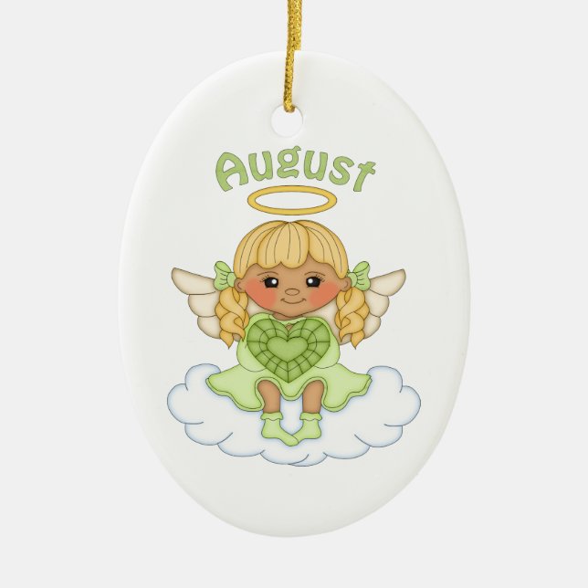 August Birthstone Angel Blonde Ceramic Tree Decoration (Front)