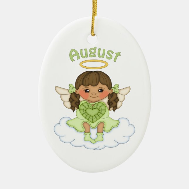 August Birthstone Angel Brunette Ceramic Tree Decoration (Front)