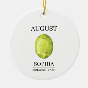 August Birthstone Birthday Name Peridot Ceramic Tree Decoration