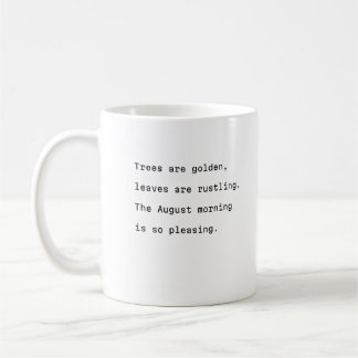 august coffee mug typography poetic golden trees