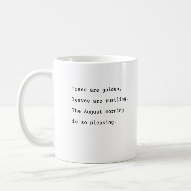 august coffee mug typography poetic golden trees (Left)