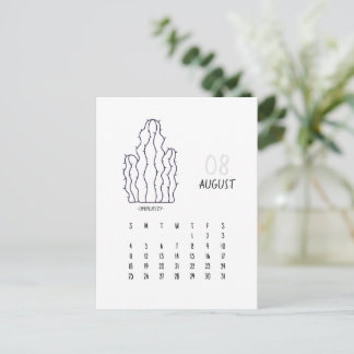 August Customisable Cactus 2024 Calendar Card