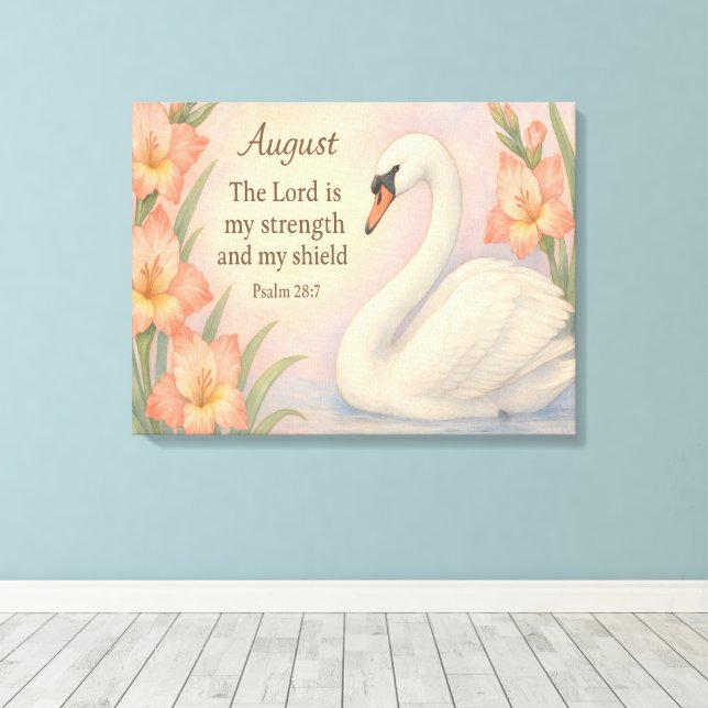 August Flamingo Bible Verse Christian Birth Canvas Print (Insitu(Wood Floor))