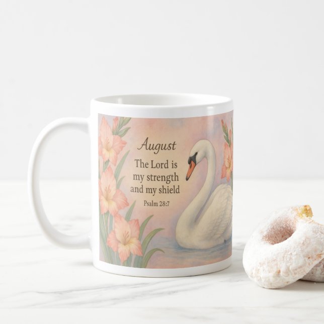 August Flamingo Bible Verse Christian Birth  Coffee Mug (With Donut)
