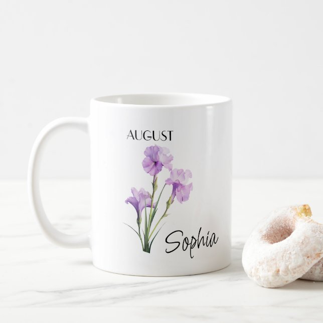 August Flower Personalised Coffee Mug (With Donut)
