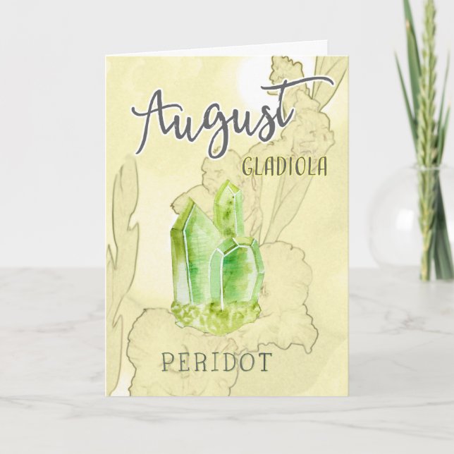 August Gladiola and Peridot Birthday Card (Front)