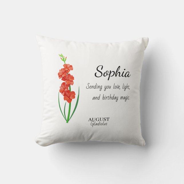August Gladiolus Personalised Birthday Cushion (Front)