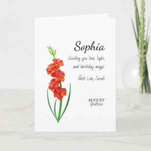 August Gladiolus Personalized Birthday Card