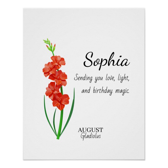 August Gladiolus Personalized Birthday Poster (Front)