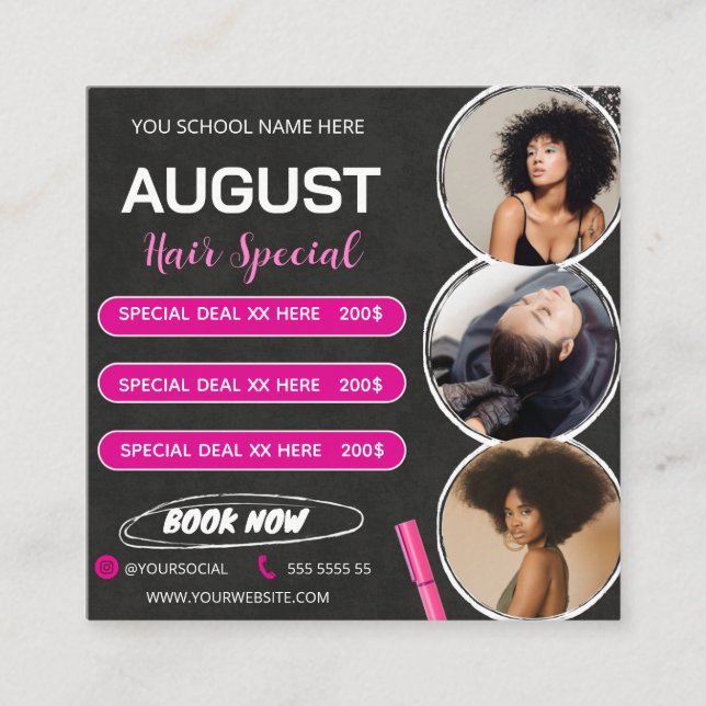 August Hair Special Flyer Hair Salon Wig Sale  Enclosure Card (Front)