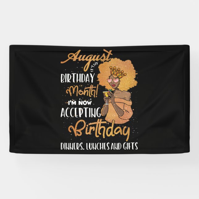 August It’s My Birthday Black August Leo Virgo Banner (Horizontal)