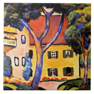 August Macke art, House in a Landscape Tile