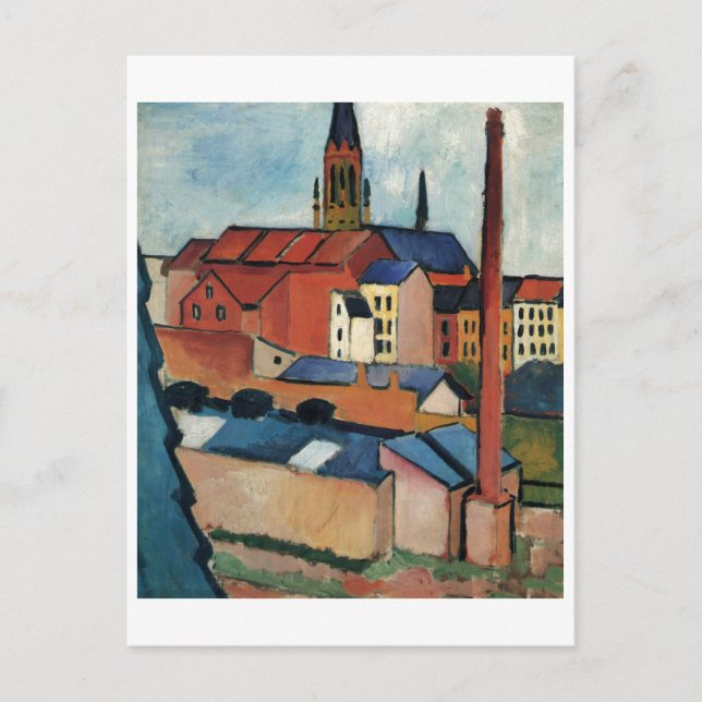 August Macke - Bonn Houses and Chimney 1911 Oil Postcard (Front)