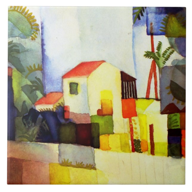 August Macke Bright House Watercolor Painting Tile (Front)