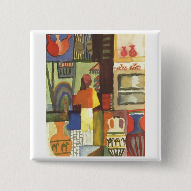 August Macke - Dealer with Jugs 1914 Jug Vendor 15 Cm Square Badge (Front)