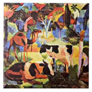 August Macke - Landscape with Cows and a Camel Tile