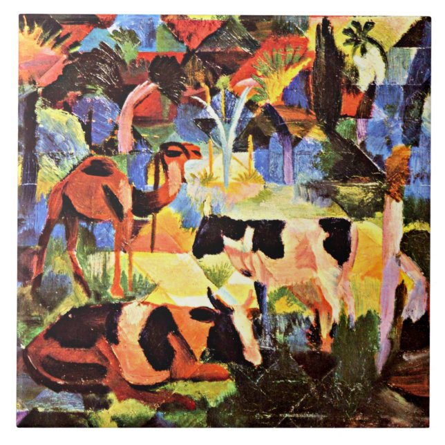 August Macke - Landscape with Cows and a Camel Tile (Front)