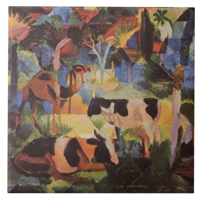 August Macke Landscape with Cows and Camel Tile (Front)