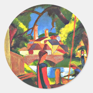 August Macke painting, Children at the Fountain, Classic Round Sticker