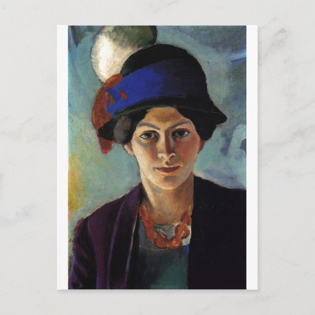 August Macke - Portrait Woman of Artist & Hat 1909 Postcard (Front)