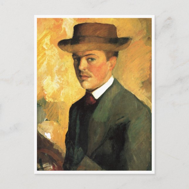 August Macke - Self Portrait with Hat 1909 Oil Postcard (Front)