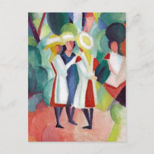 August Macke Three girls in yellow straw hats I Postcard