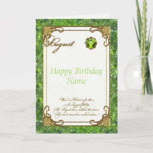 August Peridot Birthstone Birthday Card