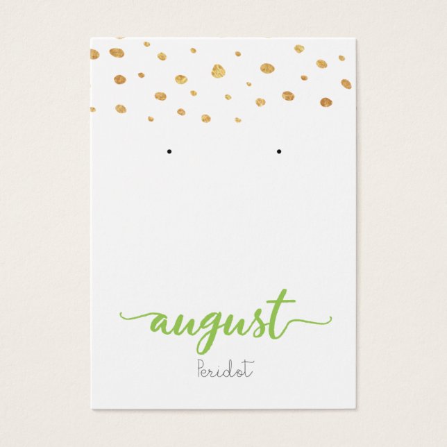 August Peridot Birthstone Earring Display Card (Front)