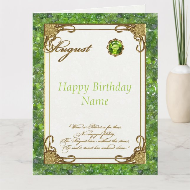 August Peridot Birthstone Large Birthday Card (Front)