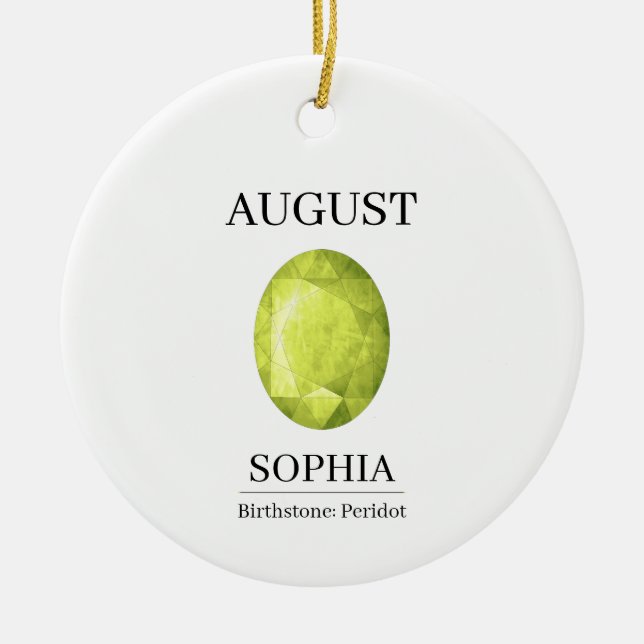  August Peridot Personalised Birthday Ceramic Tree Decoration (Front)