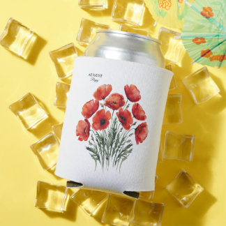 August Poppy Bloom - Personalized Birthday Gift Can Cooler