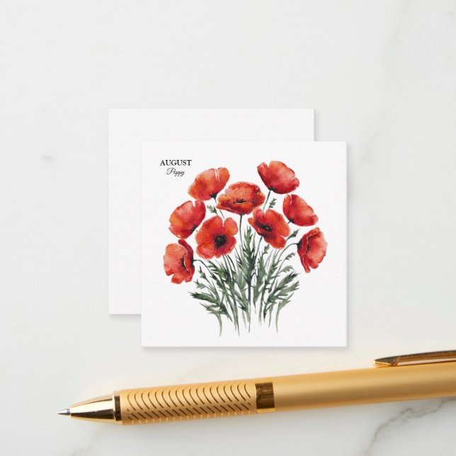 August Poppy Bloom - Personalized Birthday Gift Enclosure Card (Front/Back In Situ)