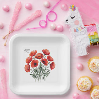 August Poppy Bloom - Personalized Birthday Gift Paper Plate