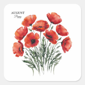 August Poppy Bloom - Personalized Birthday Gift Square Sticker