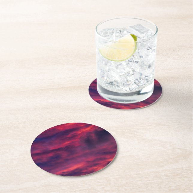 august red round paper coaster (Insitu)