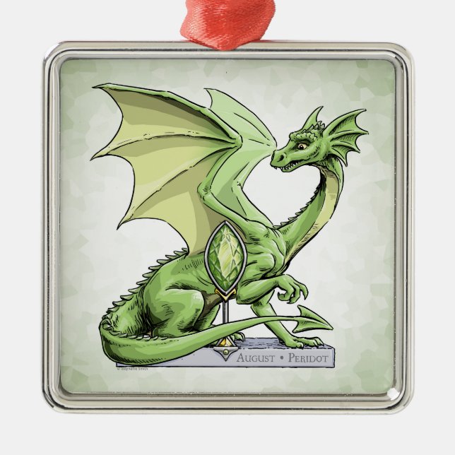 August’s Birthstone Dragon: Green Peridot Metal Tree Decoration (Front)