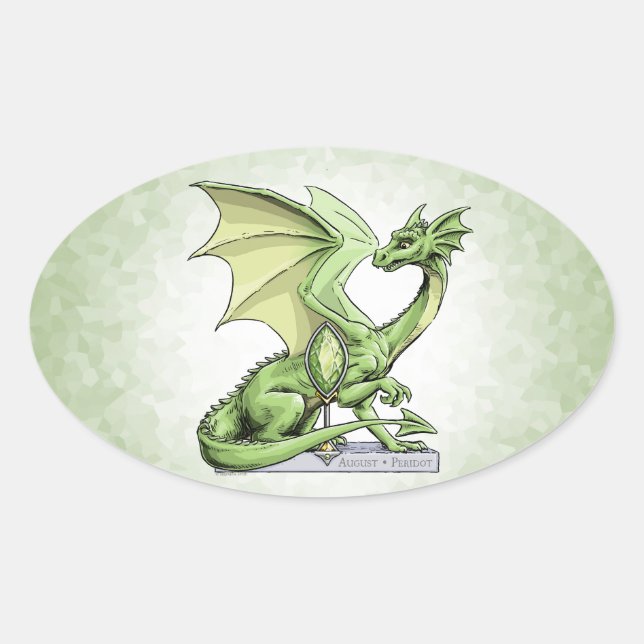 August’s Birthstone Dragon: Peridot Oval Sticker (Front)