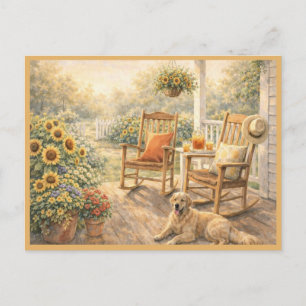 August Sunflowers Porch Watercolor Art Postcard