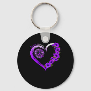 August We Wear Purple Overdose Awareness Sunflower Key Ring