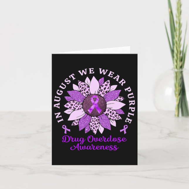 August We Wear Purple Sunflower Drug Overdose Awar Card (Front)