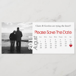 August White & Red Calendar Save the Date