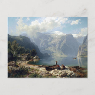 August Wilhelm Leu Sunny Day at a Norwegian Fjord Postcard