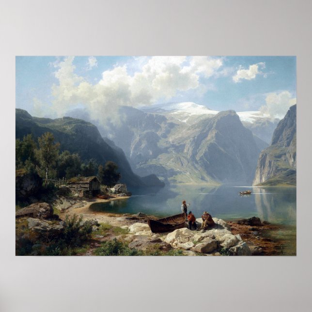 August Wilhelm Leu Sunny Day at a Norwegian Fjord Poster (Front)