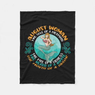 August Woman Soul Of Mermaid Leo Zodiac Birthday Fleece Blanket