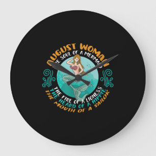 August Woman Soul Of Mermaid Leo Zodiac Birthday Large Clock