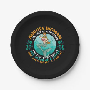 August Woman Soul Of Mermaid Leo Zodiac Birthday Paper Plate