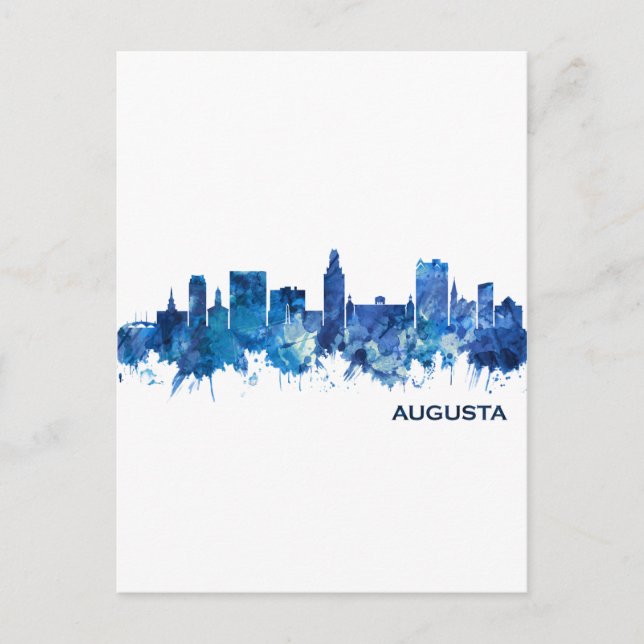 Augusta Georgia Skyline Blue Invitation Postcard (Front)