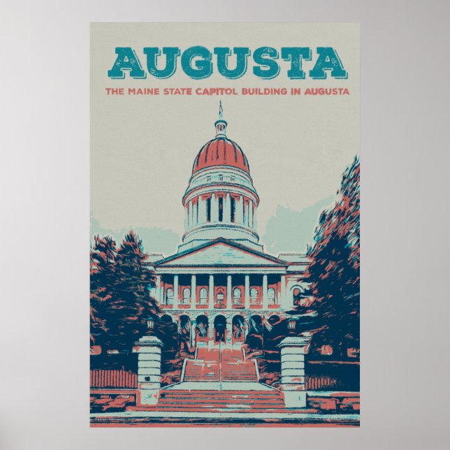Augusta Maine state capitol illustration Poster (Front)