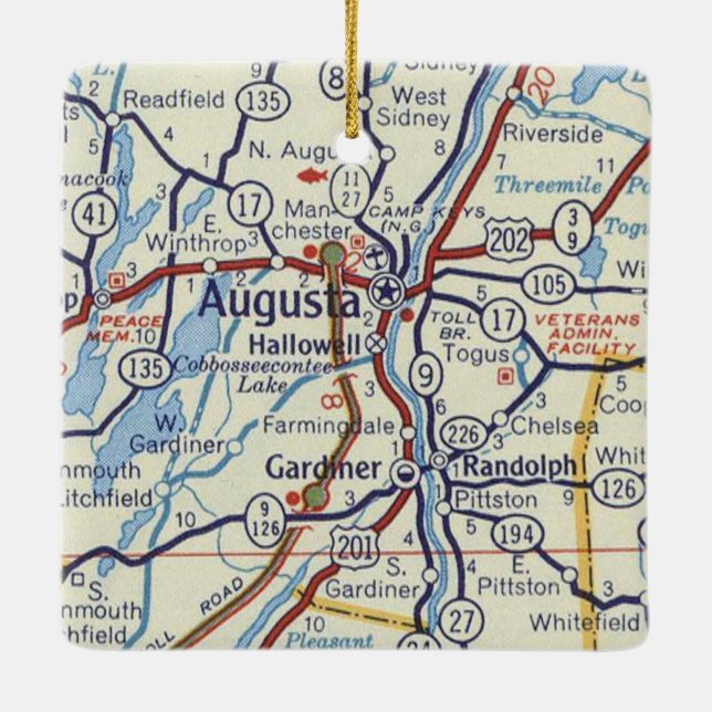 Augusta Maine Vintage Map Ceramic Ornament (Back)