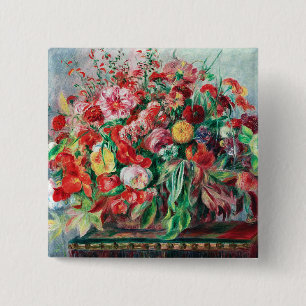 Auguste Renoir - Basket Of Flowers, 15 Cm Square Badge